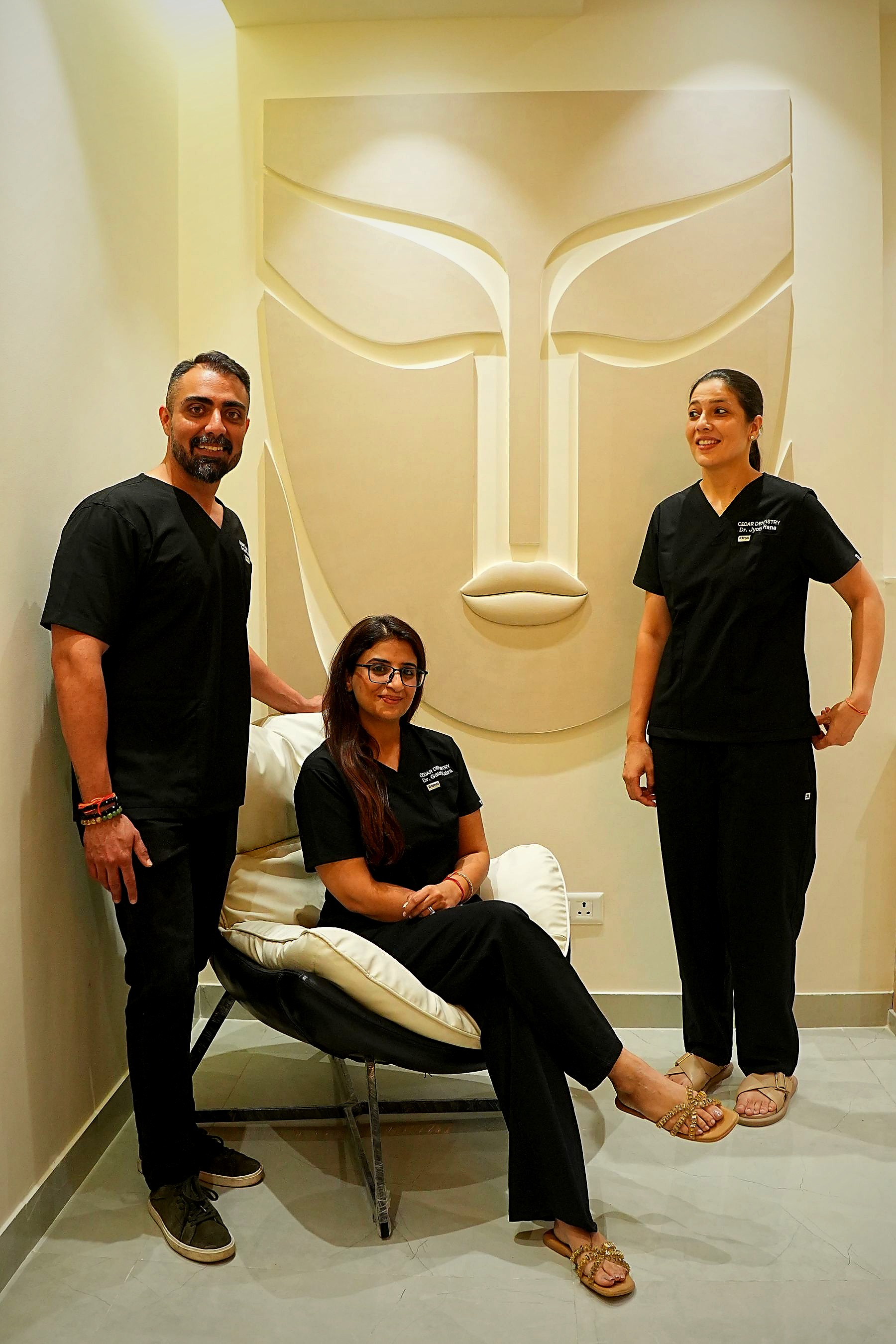 Sculptural wall art inside the clinic